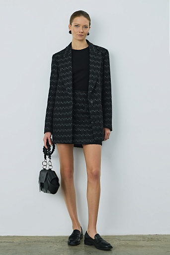 Жакет оверсайз на одной пуговице, черный с узором ANDREA