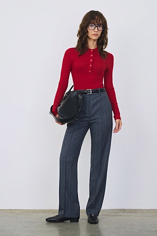 Лонгслив из шерсти в рубчик, красный