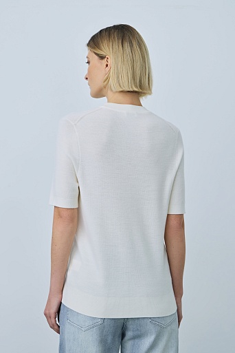 Тонкий джемпер из шерсти с коротким рукавом, молочный