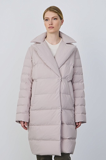Пуховое пальто-кокон, пудровое