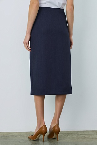 Юбка букле с ассиметричной застежкой, темно-синяя ALETTA