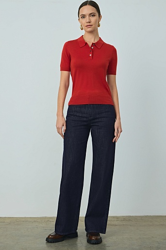 Широкие джинсы с высокой посадкой, темно-синие