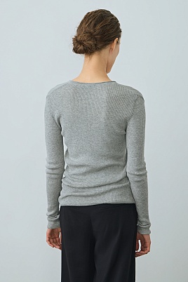 Лонгслив в рубчик, цвет серый меланж
