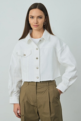 Укороченная джинсовая куртка, белая