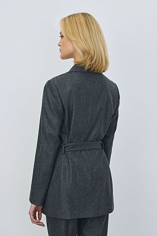 Удлиненный жакет в полоску на поясе, темно-серый