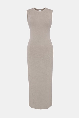 Длинное платье-лапша без рукавов, цвет овсяное молоко