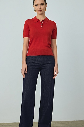 Широкие джинсы с высокой посадкой, темно-синие