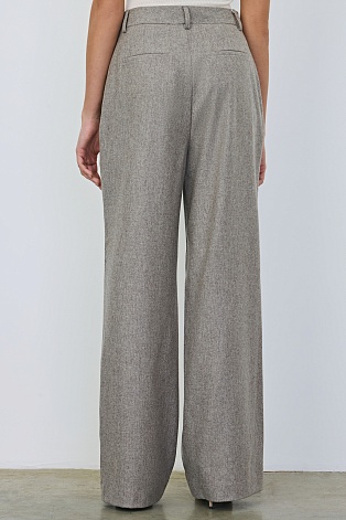 Свободные брюки с защипами, серо-бежевый меланж