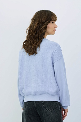 Свитшот из хлопка с текстурными вставками, нежно-голубая