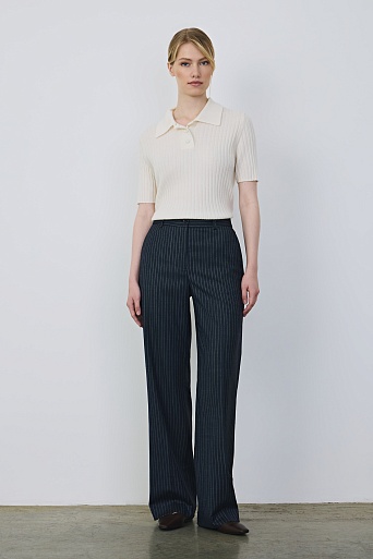 Прямые брюки в полоску, темно-синие MARIA