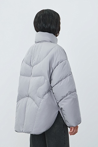 Пуховик с воротником стойкой, серый