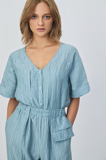 Комбинезон из жатой ткани, голубой