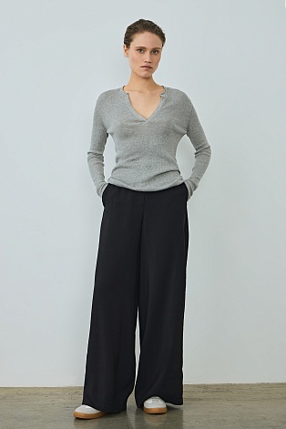 Лонгслив в рубчик, цвет серый меланж