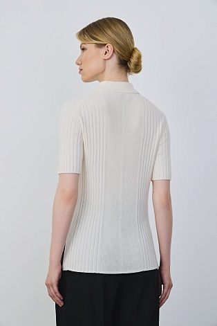 Поло из мериноса в рубчик, белое