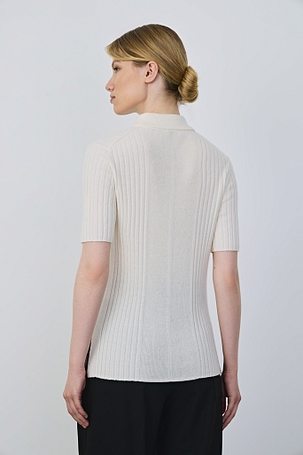 Поло из мериноса в рубчик, белое