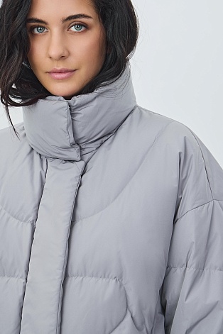 Пуховик с воротником стойкой, серый