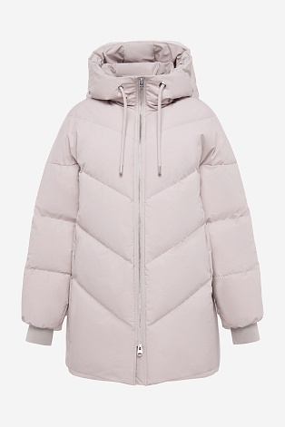 Удлиненный пуховик с капюшоном, пудровый