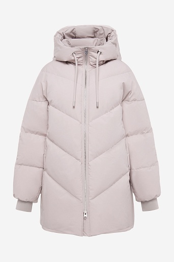Удлиненный пуховик с капюшоном, пудровый