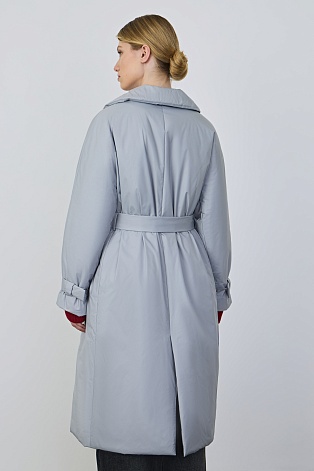 Пальто на поясе, серо-голубое