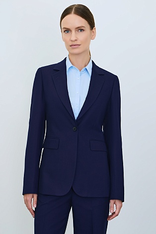 Приталенный жакет на одной пуговице, темно-синий