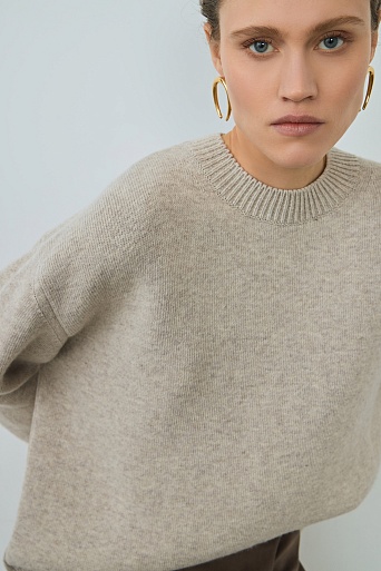 Хлопковый джемпер с кашемиром, бежевый меланж