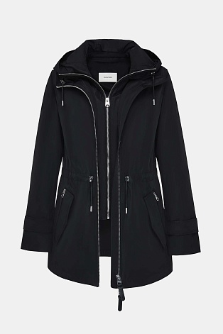 Удлиненная ветровка с капюшоном, черная