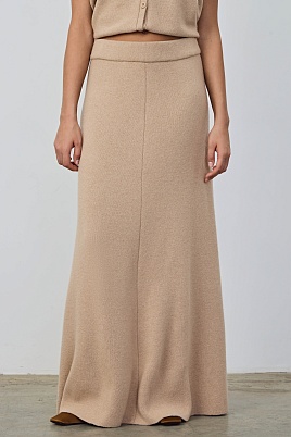 Трикотажная юбка-макси, бежевая