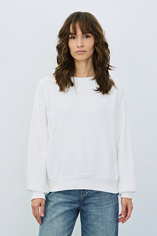 Свитшот из хлопка с текстурными вставками, белый