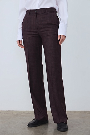 Прямые брюки, баклажановые в клетку MARIA