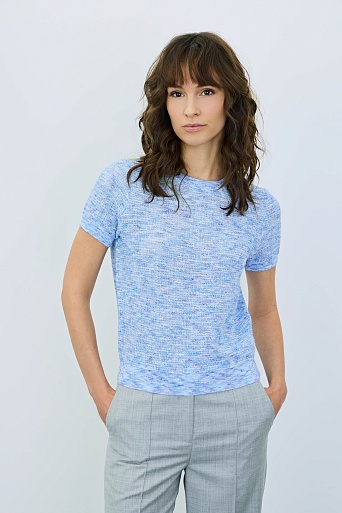 Вязаная футболка с хлопком, фиолетово-голубая