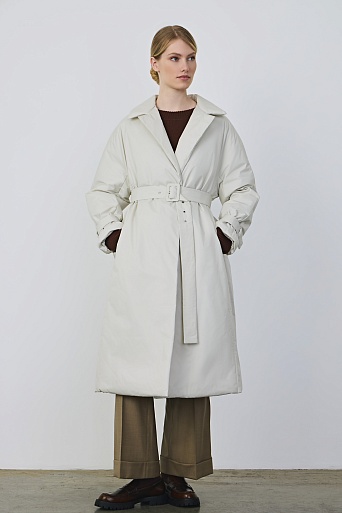 Пальто на поясе, цвет кремовый