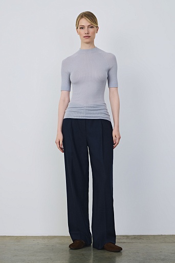 Водолазка в рубчик с коротким рукавом, нежно-голубая