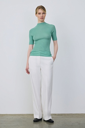 Водолазка в рубчик с коротким рукавом, мятная