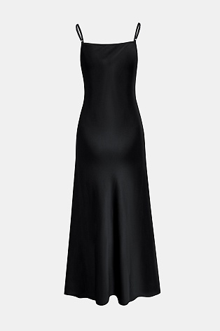 Атласное платье на бретельках, черное