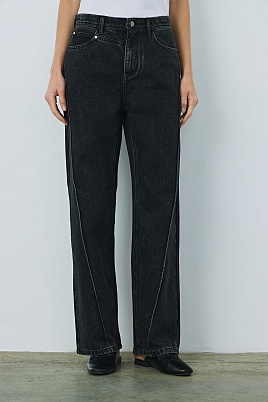 Джинсы с диагональными швами, темно-серые