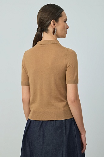 Вязаная футболка-поло, цвет карамель