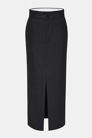 Длинная костюмная юбка в тонкую полоску, черная MARUSYA