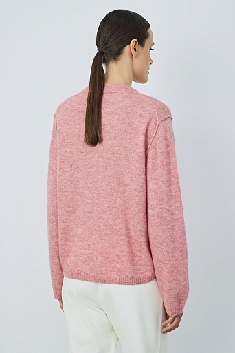 Джемпер из альпаки с декоративным швами, лососевый меланж