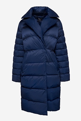 Пуховое пальто-кокон, темно-синее