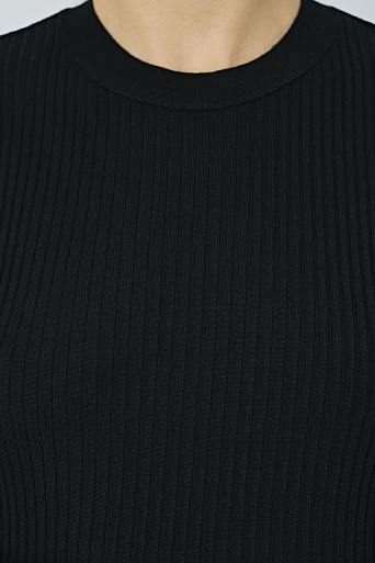 Тонкий джемпер из шерсти в рубчик, черный