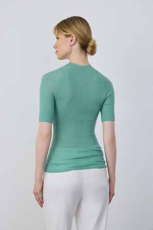 Водолазка в рубчик с коротким рукавом, мятная