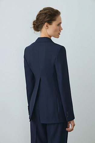 Приталенный жакет с высокой шлицей, темно-синий F