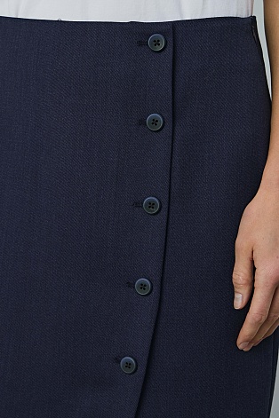 Юбка букле с ассиметричной застежкой, темно-синяя ALETTA