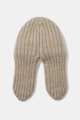 Шапка-ушанка в рубчик с ангорой, бежевая