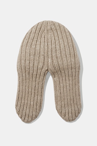 Шапка-ушанка в рубчик с ангорой, бежевая