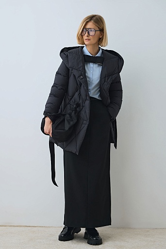 Удлиненный пуховик с ромбовидной стежкой, иссиня-черный