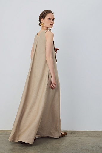 Свободное макси-платье с завязками, бежевое