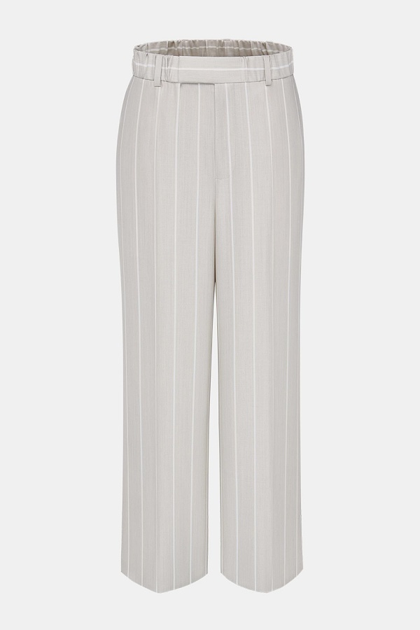 Прямые брюки в полоску на резинке, бежевые
