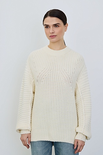 Джемпер фактурной вязки с шерстью, сливочный
