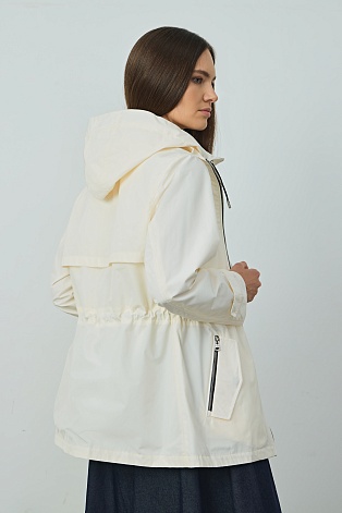 Удлиненная ветровка с капюшоном, молочная